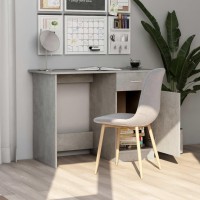 Vidaxl Compact Engineered Wood Desk, Office/Study Furniture, Modern Concrete Gray With Drawer And Door