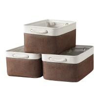 Sacyic Large Storage Baskets For Shelves, Fabric Baskets For Organizing, Collapsible Storage Bins For Closet, Nursery, Clothes, Toys, Home & Office [3-Pack, White&Brown]