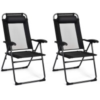 Giantex Set Of 2 Patio Dining Chairs, Folding Lounge Chairs With 7 Level Adjustable Backrest, Headrest, 300 Lbs Capacity, Outdoor Portable Chairs With Metal Frame