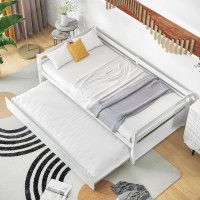 Giantex Twin Daybed With Trundle White, Wood Trundle Bed With Wood Slat Support, Mid Century Day Bed Frame For Living Room Guest Room, No Box Spring Needed