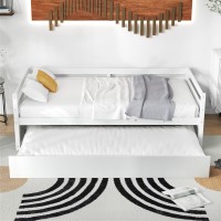 Giantex Twin Daybed With Trundle White, Wood Trundle Bed With Wood Slat Support, Mid Century Day Bed Frame For Living Room Guest Room, No Box Spring Needed