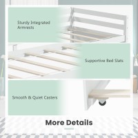 Giantex Twin Daybed With Trundle White, Wood Trundle Bed With Wood Slat Support, Mid Century Day Bed Frame For Living Room Guest Room, No Box Spring Needed