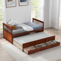 Giantex Twin Captain'S Bed With Trundle Bed, Wood Daybed With 3 Storage Drawers, Twin Trundle Bed For Kids Teens Adults Guest Room Bedroom, No Box Spring Needed, Day Bed, Walnut