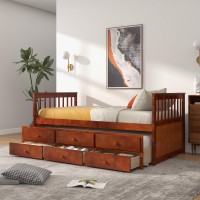 Giantex Twin Captain'S Bed With Trundle Bed, Wood Daybed With 3 Storage Drawers, Twin Trundle Bed For Kids Teens Adults Guest Room Bedroom, No Box Spring Needed, Day Bed, Walnut