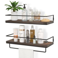 Zgo Floating Shelves For Wall Set Of 2 Wall Mounted Storage Shelves With Metal Frame And Towel Rack For Bathroom Kitchen Bedr