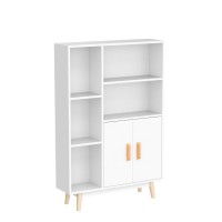 Giantex Storage Cabinet, Free Standing Pantry Cabinet With 2 Door Cabinet And 5 Shelves, Home Office Furniture Bookcase, Side Cabinet, Cupboard, Wood Cube Organizer (White)