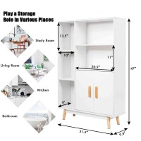 Giantex Storage Cabinet, Free Standing Pantry Cabinet With 2 Door Cabinet And 5 Shelves, Home Office Furniture Bookcase, Side Cabinet, Cupboard, Wood Cube Organizer (White)