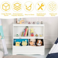 Costzon 4-Cubby Kids Bookcase With Footboard, Name Card, Multi-Bin Children'S Toys Storage And Organizer Book Shelf Display, Wooden Toy Box Chest Cabinet For Kids Room Playroom Bedroom Nursery (White)