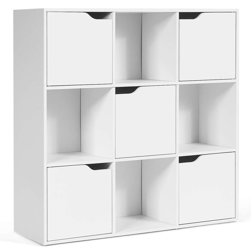 Giantex 9-Cube Storage Organizer, Storage Cabinet With 4 Open Cubes And 5 Cabinets, Free Standing Wooden Cubby Bookcase, Compartment Units For Home Office, 3-Tier Bookshelf For Books, Toys