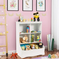 Giantex Storage Cabinet, Cubby Toy Organizer, 3 Shelf 4 Cube Units, Storage Bins Cubbies for Kids' Collections, Kids Bookshelf and Bookcase for Children Playroom Hallway Kindergarten School, White