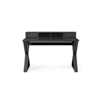 Whiteline Imports Michael Desk In Dark Wengee With 2 Drawers And 2 Open Shelves With Black Metal Legs, Brown