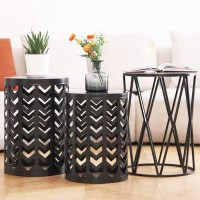 Ym Set Of 3 Nesting Metal Round Coffee Table Side Table End Table For Indoor Outdoor Multifunctional Use Heavy Duty Metal Plan