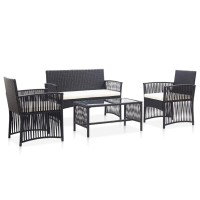 Vidaxl Patio Furniture Set 4 Piece, Patio Conversation Set With Cushions, Outdoor Sofa With Coffee Table, Furniture Set For Garden, Poly Rattan Black