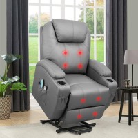 Flamaker Power Lift Recliner Chair Pu Leather With Massage For Elderly Ergonomic Lounge Chair Classic Single Sofa With 2 Cup Hol