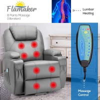 Flamaker Power Lift Recliner Chair Pu Leather With Massage For Elderly Ergonomic Lounge Chair Classic Single Sofa With 2 Cup Hol