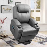 Flamaker Power Lift Recliner Chair Pu Leather With Massage For Elderly Ergonomic Lounge Chair Classic Single Sofa With 2 Cup Hol