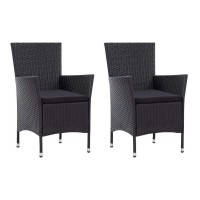 Vidaxl Patio Chairs 2 Pcs, Patio Dining Chair With Cushions, Pe Rattan Wicker Chair For Deck Garden Lawn Balcony Backyard Poolside, Black Poly Rattan