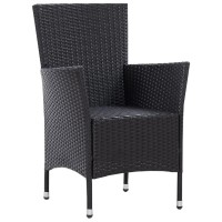 Vidaxl Patio Chairs 2 Pcs, Patio Dining Chair With Cushions, Pe Rattan Wicker Chair For Deck Garden Lawn Balcony Backyard Poolside, Black Poly Rattan