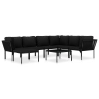 vidaXL 8 Piece Garden Lounge Set with Cushions Black PVC 48592
