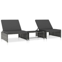 vidaXL Sun Loungers 2 pcs with Table Poly Rattan Gray 47401