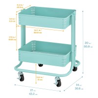 Ecr4Kids 2-Tier Metal Rolling Utility Cart - Under Desk Office Storage, Multipurpose Mobile Organizer, Teal