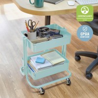 Ecr4Kids 2-Tier Metal Rolling Utility Cart - Under Desk Office Storage, Multipurpose Mobile Organizer, Teal