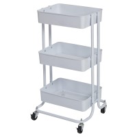 Ecr4Kids 3-Tier Metal Rolling Utility Cart, Multipurpose Storage, White