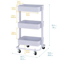 Ecr4Kids 3-Tier Metal Rolling Utility Cart, Multipurpose Storage, White