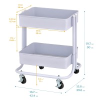 Ecr4Kids 2-Tier Rolling Utility Cart, Multipurpose Storage, White