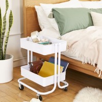 Ecr4Kids 2-Tier Rolling Utility Cart, Multipurpose Storage, White