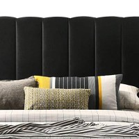 Benjara King Size Vertically Stitched Headboard With 2 Drawers Footboard, Black