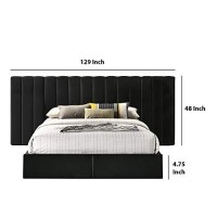 Benjara King Size Vertically Stitched Headboard With 2 Drawers Footboard, Black