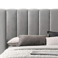 Benjara King Size Vertically Stitched Headboard With 2 Drawers Footboard, Gray