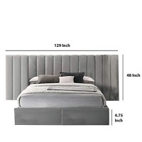 Benjara King Size Vertically Stitched Headboard With 2 Drawers Footboard, Gray