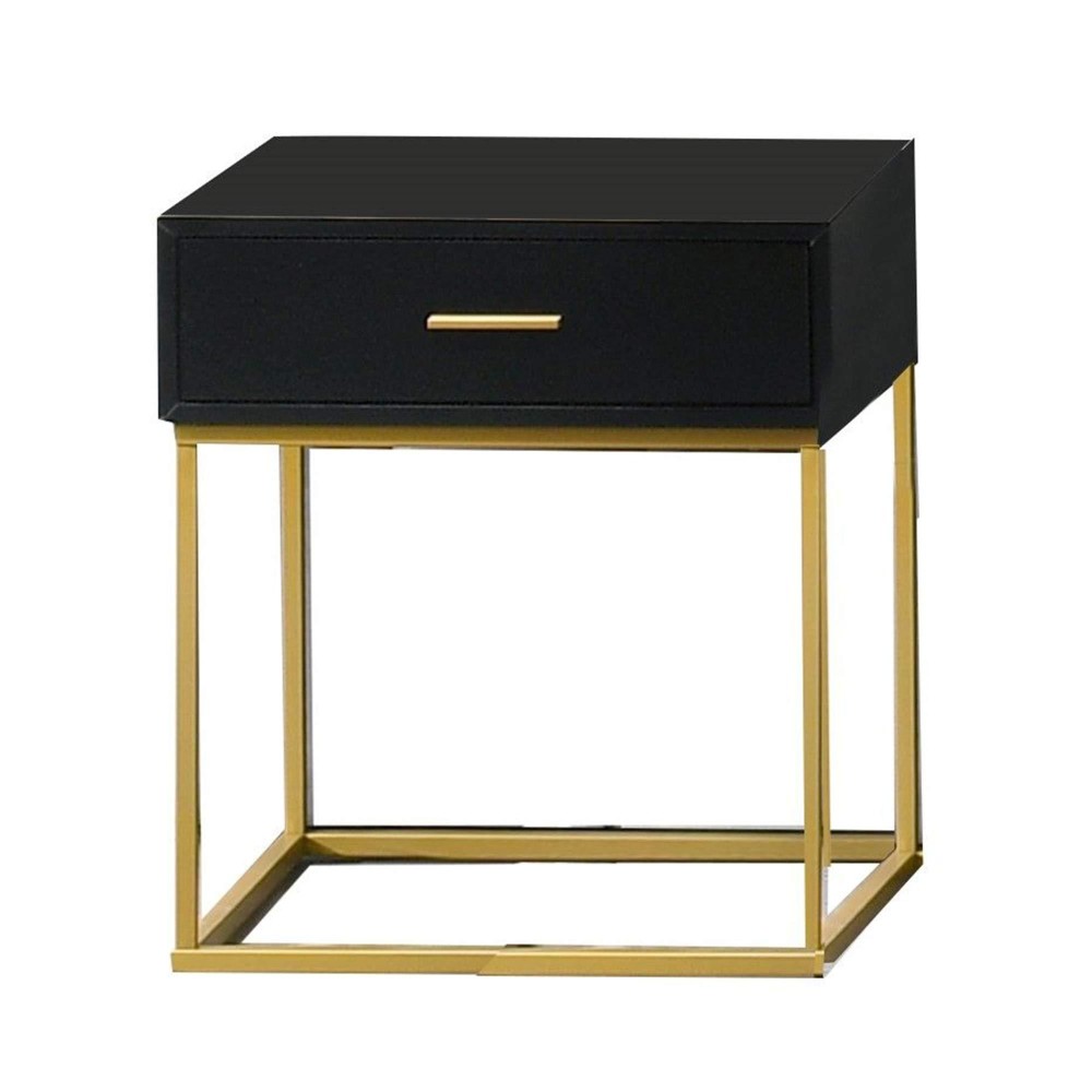 Benjara 1 Drawer Wooden Nightstand With Metal Legs, Black And Gold