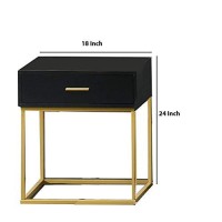 Benjara 1 Drawer Wooden Nightstand With Metal Legs, Black And Gold