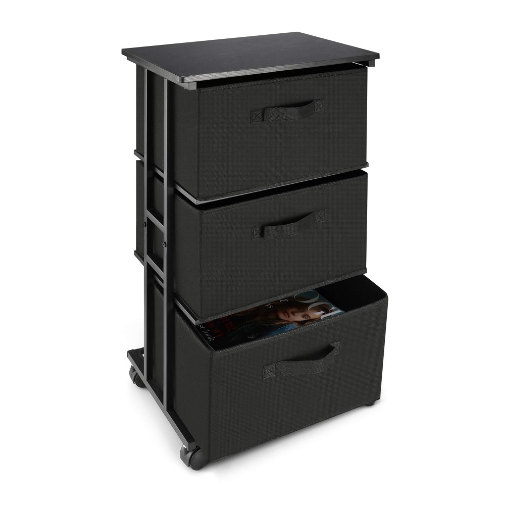 Dresser Storage With 3 Drawers Fabric Dresser Tower Vertical Storage Unit For Bedroom Closet Office Black