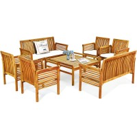 Tangkula 8 Piece Outdoor Acacia Wood Sofa Set Wwater Resistant Cushions Padded Patio Conversation Table Chair Set Wcoffee Tab