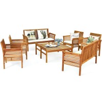 Tangkula 8 Piece Outdoor Acacia Wood Sofa Set Wwater Resistant Cushions Padded Patio Conversation Table Chair Set Wcoffee Tab