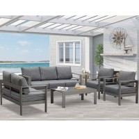 Solaste Aluminum Patio Furniture Set,5 Pieces Modern Outdoor Conversation Set Sectional Sofa With Upgrade Cushion And Coffee Table,Grey