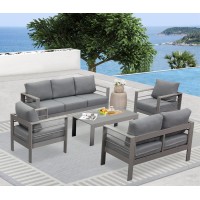 Solaste Aluminum Patio Furniture Set,5 Pieces Modern Outdoor Conversation Set Sectional Sofa With Upgrade Cushion And Coffee Table,Grey