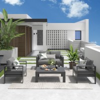 Solaste Outdoor Aluminum Furniture Set 4 Pieces Patio Sectional Chat Sofa Conversation Set With Table Grey