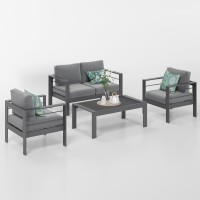 Solaste Outdoor Aluminum Furniture Set 4 Pieces Patio Sectional Chat Sofa Conversation Set With Table Grey