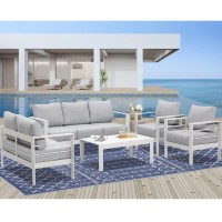 Solaste Aluminum Patio Furniture Set,5 Pieces Modern Outdoor Conversation Set Sectional Sofa With Upgrade Cushion And Coffee Table,White