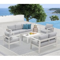 Solaste Aluminum Patio Furniture Set,5 Pieces Modern Outdoor Conversation Set Sectional Sofa With Upgrade Cushion And Coffee Table,White