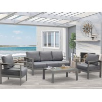 Solaste Aluminum Patio Furniture Set, 4 Pcs Modern Outdoor Conversation Set Sectional Sofa With Upgrade Cushion And Coffee Table,Grey