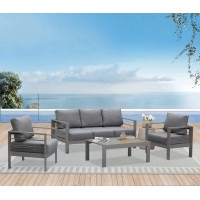 Solaste Aluminum Patio Furniture Set, 4 Pcs Modern Outdoor Conversation Set Sectional Sofa With Upgrade Cushion And Coffee Table,Grey