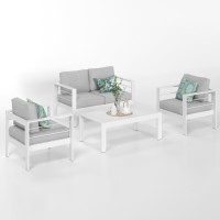 Solaste Outdoor Aluminum Furniture Set 4 Pieces Patio Sectional Chat Sofa Conversation Set With Table White