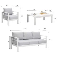 Solaste Aluminum Patio Furniture Set 4 Pcs Modern Outdoor Conversation Set Couch Sofa With Upgrade Cushion And Coffee Table Wh