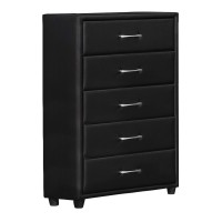 Benjara 5 Drawer Leatherette Wooden Frame Chest With Tapered Legs, Black